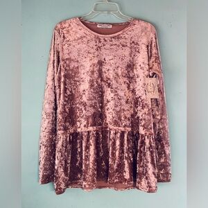 NWT Giddy Up Glamour dusty pink velour peplum top size S